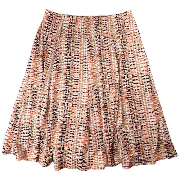 Plus size 14 peach/coral black white tan silky soft stretchy spotted midi skirt - Picture 1 of 7